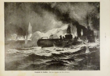 1917 - alter Druck - Seegefecht bei Hoofden (Nach dem Gemälde von Alex Kircher)